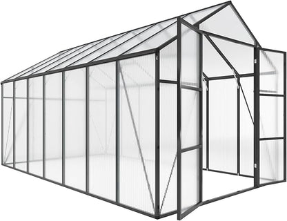 Greenhouse for Outdoors 8x14x7.8FT, Polycarbonate Greenhouse with Stronger Wind Protection and Roof Vent, Walk-in Large Aluminum Sunroom Winter Proof, Black