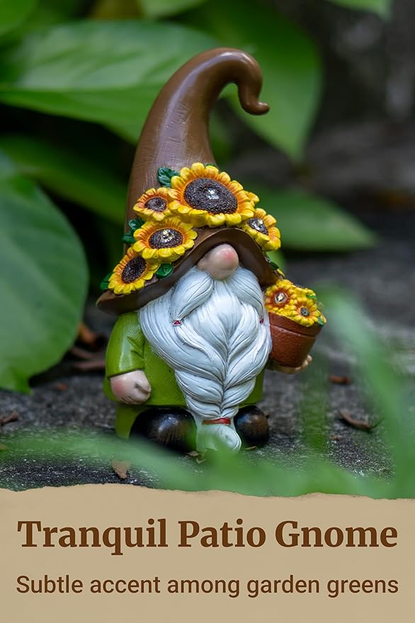 Solar Garden Gnome Statue, 7.67" Tall — Outdoor Resin Garden Statue for Yard, Backyard, Patio, Porch, Lawn; Garden Decor, Gnome Gifts, Birthday Gifts for Women