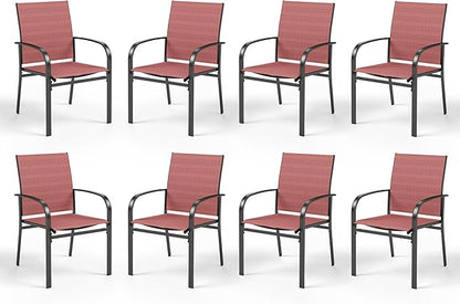 HERA'S HOUSE Patio Dining Chairs Set of 8, 36" Textilene Fabric Outdoor Chair with Wrought Iron Metal Frame Support 350lbs for Lawn Garden Backyard Kitchen, Red