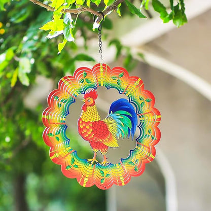 Chicken Wind Spinners Chicken Gifts for Women/Men 12 inch 3D Stainless Steel Hanging Wind Spinner Metal Wind Catchers Kinetic Sculpture for Indoor/Outdoor Decor, Yard Art, Garden Decorations