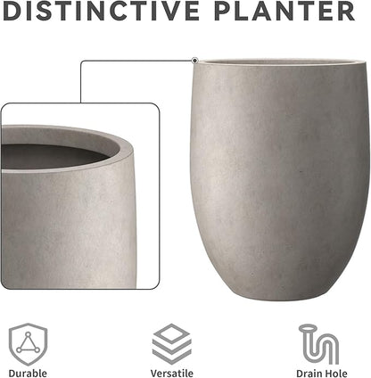 Kante 21.7" H Buff Concrete Tall Planter, Large Outdoor Indoor Decorative Pot with Drainage Hole and Rubber Plug, Modern Round Style for Home and Garden