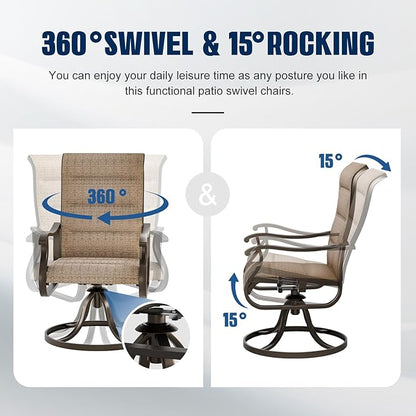 UDPATIO Patio Swivel Dining Chairs Set of 8, Outdoor Swivel Chairs High Back with All Weather Padded Textilene, Metal Rocking Frame for Lawn Garden Backyard, Brown