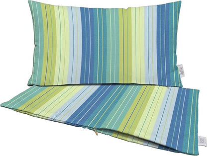 RSH DECOR: Sunbrella Pillow Covers Set of 2 | Covers Only - 20" x 12" | Outdoor Lumbar Pillow Covers Crafted with Sunbrella Performance Fabric | Seville Seaside