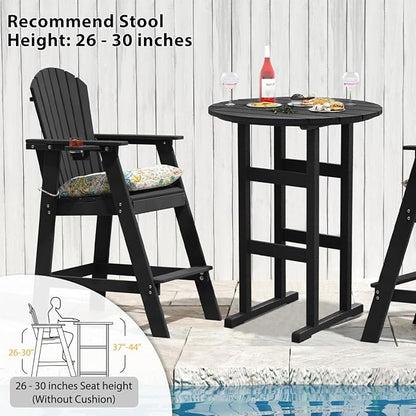 Sundale Outdoor Adirondack Round Bar Table, 39 Inch Height Patio Large Pub Table for 4, All Weather HDPE High Top Bistro Counter Table for Outside Deck Porch Balcony Poolside, Black