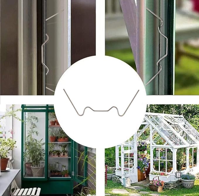 Greenhouse Glazing Clips, Pack of 50 Stainless Steel W Type Clip Leaf Spring Clips, Aluminium Greenhouse Care, House Twin-Hall Web Sheets