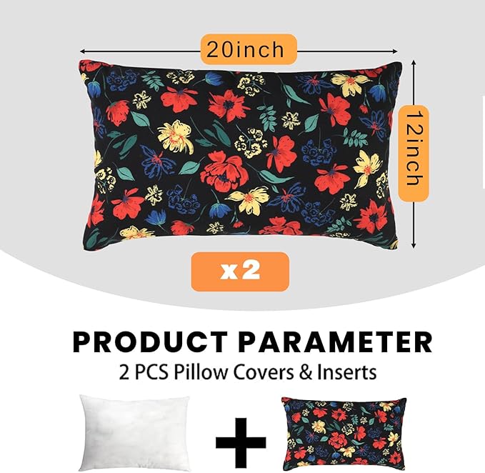 idee-home Outdoor Pillows with Inserts Included, Patio Outside Lumbar Pillows Waterproof Set of 2, 12 x 20 inch
