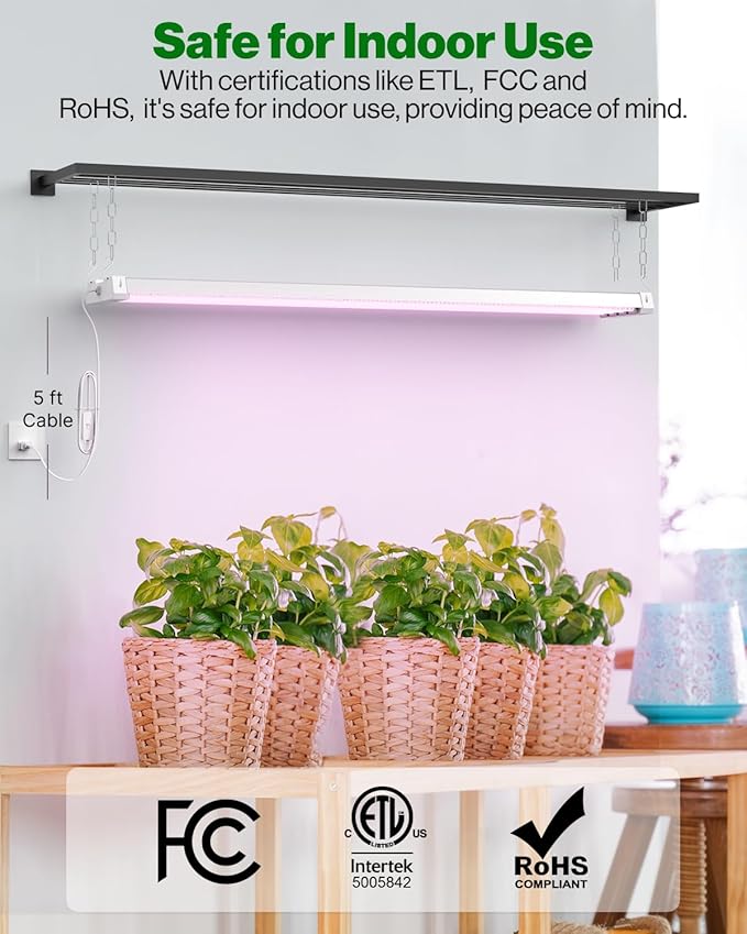 Sunco 4FT LED Grow Lights Full Spectrum for Indoor Plants 80W Integrated Suspended Fixture, Plug in Linkable, for Indoor Greenhouse Year Round Plant Seedling Grow Lamp Super Bright 2 Pack