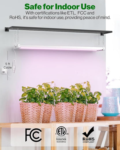 Sunco Grow Lights for Indoor Plants LED, 4FT Grow Light for Greenhouse, 80W, Full Spectrum, Integrated Suspended Fixture, Linkable, Plug in, for Seedlings, Vegetables, Flowers
