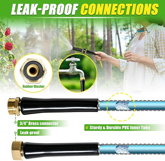 TOOLCY Metal Garden Hose 100 FT - 304 Stainless Steel Water Hose with Brass Nozzle - Heavy Duty, No Kink, Super Flexible, Durable Garden Hoses for Yard, Outdoor, Lawn