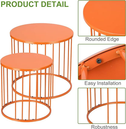 SUNNYPARK Outdoor Side Table Set of 2, Metal Circle Accent End Tables for Balcony Backyard Garden Indoor Living Room, Durable Black Nesting Coffee Tables, 20”+16” Dia