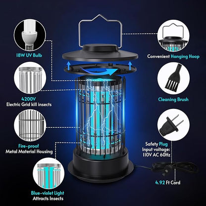 Bug Zapper Indoor - Bug Zapper Fly Zapper with Extra Bulb 4200V Mosquito Zapper Outdoor Mosquito Killer Fly Traps Insect Killer for Home Patio Camping, Plug-in with 4.92 Ft Cord