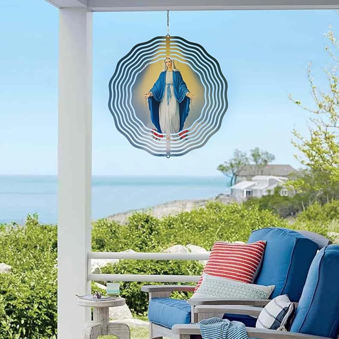 Virgin Mary Wind Spinner, Metal Wind Spinners Outdoor Indoor, Religious Virgin Mary Hanging Garden Decor for Outside, Stainless Wind Spinners for Yard and Garden 10 inch 3D (25.76X25 CM)