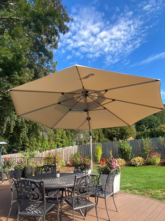 PURPLE LEAF 13 Feet Double Top Round Deluxe Patio Umbrella Offset Hanging Umbrella Outdoor Market Umbrella Garden Umbrella, Beige