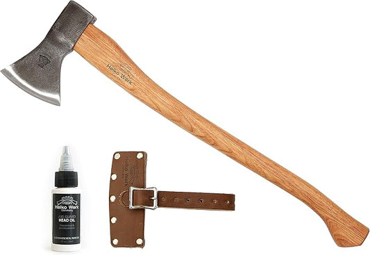 1844 Helko Werk Germany Traditional Hessen Woodworker Axe - Made in Germany Hand Forged Felling Axe and Cutting Axe, Forest Axe for Felling Tree - Head 2-3/4 lbs, Handle 28 in. (Hessen) #13563