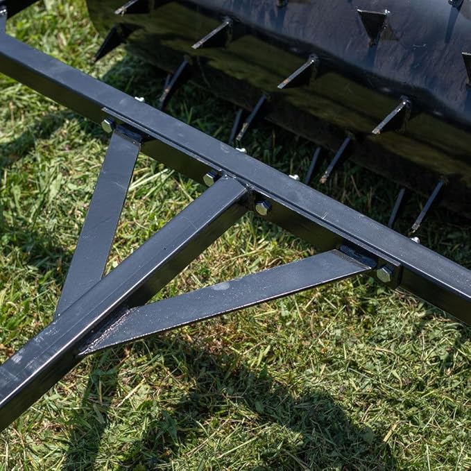 Titan 3 FT Tow-Behind Drum Spike Aerator Holds up to 25 Gal Water, 3" Long Welded On Spikes, for ATV UTV and Utility Tractor, Breaks Ground for Better Drainage & Fertilization