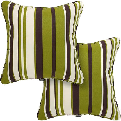 Outdoor Throw Pillow with Insert 18x18 Inch, Set of 2, Piping Edge Waterproof Fade Resistant Decorative Fluffy Pillows for Patio Furniture Chair Bench Couch Sofa - Green Striped