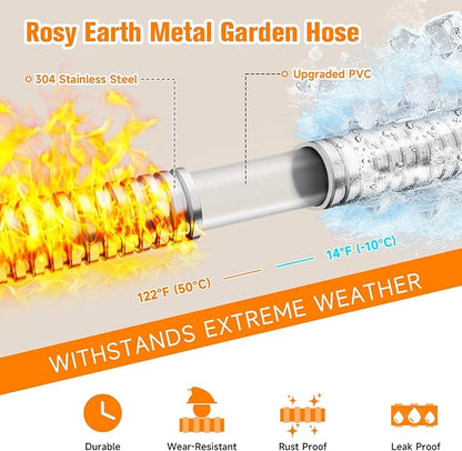 Metal Garden Hose 125 FT - 304 Stainless Steel Water Hose 125 FT - Expandable Short Flexible Garden Hose,no Kink Explosion, no Bite