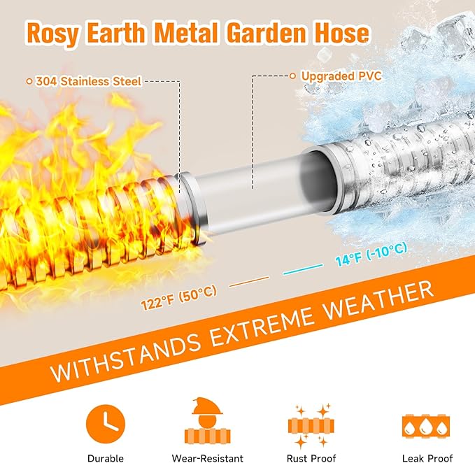 Metal Garden Hose 25 FT - 304 Stainless Steel Water Hose 25 FT - Expandable Short Flexible Garden Hose,no Kink Explosion, no Bite