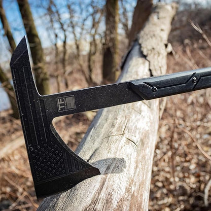 TAC-FORCE Tomahawk – Axe - Stonewash Finish Stainless Steel Blade w/Etched U.S.A. Flag, Black Wood Handle, Full Tang Construction, Includes Nylon Sheath, Tactical, EDC, Rescue - TF-AXE001SW