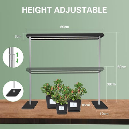 LED Grow Lights for Seed Starting with Stand, 2ft 60W Full Spectrum Seedling Lights Grow Lights for Indoor Plants, 4/8/12H Timer and 10 Dimming Levels, Height Adjustable and Energy Efficient