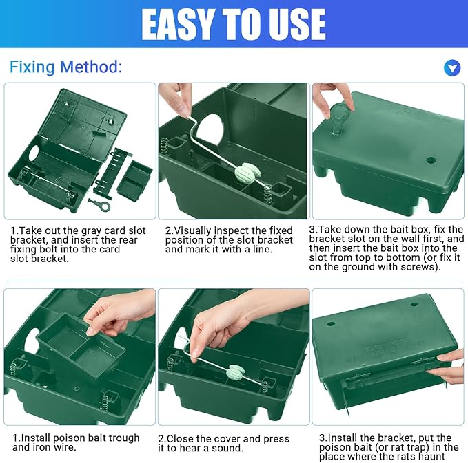 4 Pack Rat Bait Stations Large Rodent Bait Station with Key Reusable Mouse Bait Stations Mice Bait Blocks Heavy Duty Bait Boxes for Outdoor Rodents Mice Bait Blocks, Bait Not Included (Green)
