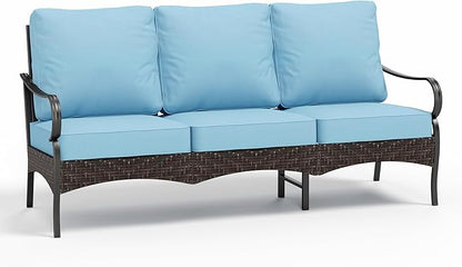 MFSTUDIO Outdoor Patio Furniture Set, Metal Outdoor Conversation Sofa, Rattan Wicker Patio Sectional Sofa Set for Garden Backyard Lawn，Blue