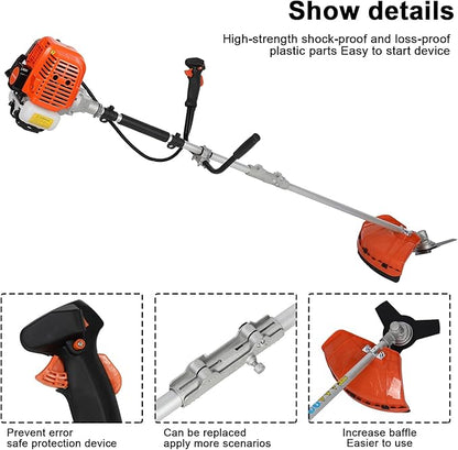 Gas Weed Wacker Cordless 2 in 1 String Trimmer, 52cc 2 Cycle Weed Eater with Anti-Slip Handle Brush Cutter Garden Tools Edger Lawn Tool (Orange)