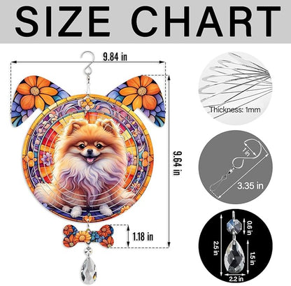 Pomeranian Dog Ears Wind Spinner, Pomeranian Wind Spinner Hanging for Yard and Garden V02