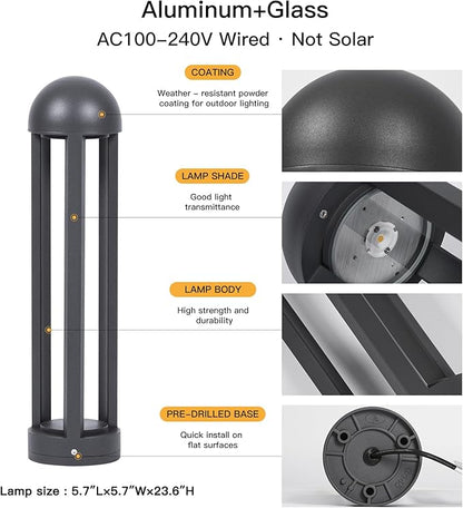 Pathway Lights, 23.6" AC 100-240V Wired Bollard Lights Outdoor, IP65 Waterproof Path Light, 3000K LED Bollard Light, Modern Commercial Landscape Lighting for Driveway Walkway Sidewalk Garden Lawn