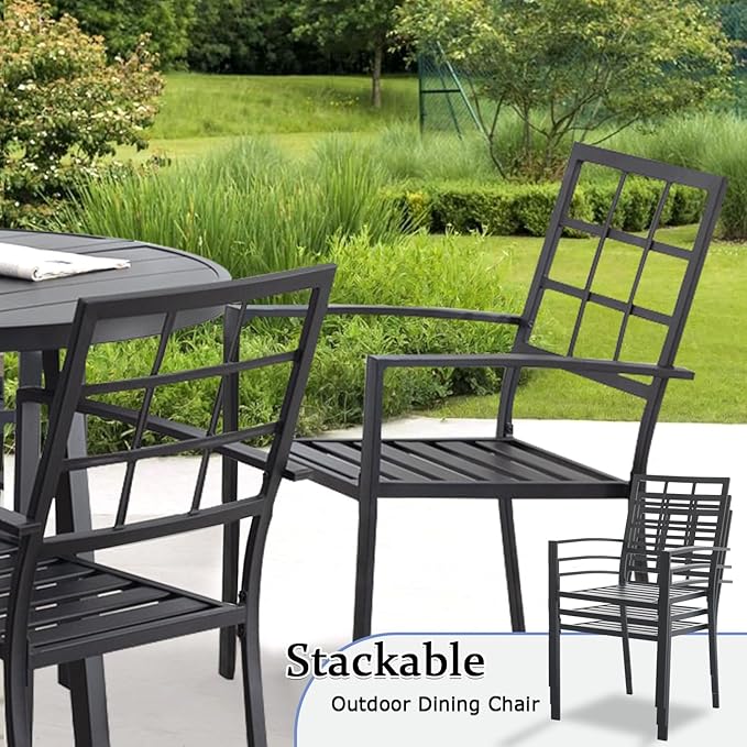 Outdoor Dining Chairs Set of 6, Aluminum Frame Stackable Patio Dining Chairs with Armrest, Wrought Iron Patio Bistro Chairs for Lawn, Backyard, Garden, Porch