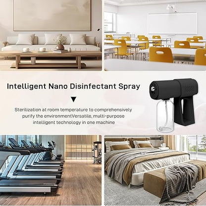 Disinfectant Sprayer Professional Disinfectant Fogger Machine, 380ml Wireless Nano Sprayer Gun Handheld Sanitizer Fogger, Blue Light Foggers for Touchless Sanitization (Black)