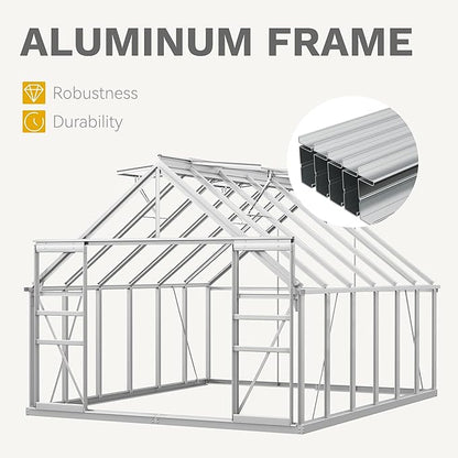 DWVO 10x12FT Polycarbonate Greenhouse Heavy Duty Green Houses Outdoor Aluminum Greenhouses with Sliding Doors Vent Window Premium Walk-in Greenhouse Large Sun House for Garden Backyard, Silver