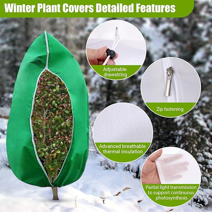 Ideal Swan 4 Pack Plant Covers Freeze Protection for Winter, Winter Plant Cover with Zipper Drawstring Frost Cloths for Outdoor Plants, Winter Tree Covers Freeze Protection (23.6" x 31.5",Green)