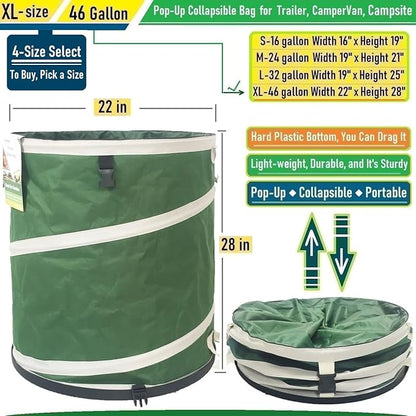 46-Gallon Collapsible Trash Can (22x28 in) Hard-Shell Bottom Yard Garden Bag for Yard Waste,Debris Container,Pop-Up Recycling Bin,Camping Waste Bag,Laundry Hamper,Lawn Grass,Leaf Bag,Sods,Weeds Barrel
