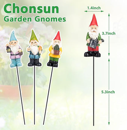 Gnomes Garden Stakes 1.4 Inch Plant Decorations for Pots Indoor Outdoor 4 Pack Miniature Gnomes Decorations for Yard Mini Gnome