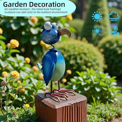 Metal Flamingo Decor Garden Statue Outside - Art Blue Flamingos Yard Art Outdoor Garden Sculptures for Patio Backyard Porch Decoration, Gifts for Mom