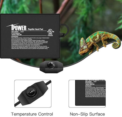 iPower 6 by 8-Inch 8 Watts Reptile Heating Mat with Temperature Controller Under Tank Warmer Terrarium Heat Pad for Reptiles and Amphibians, Black