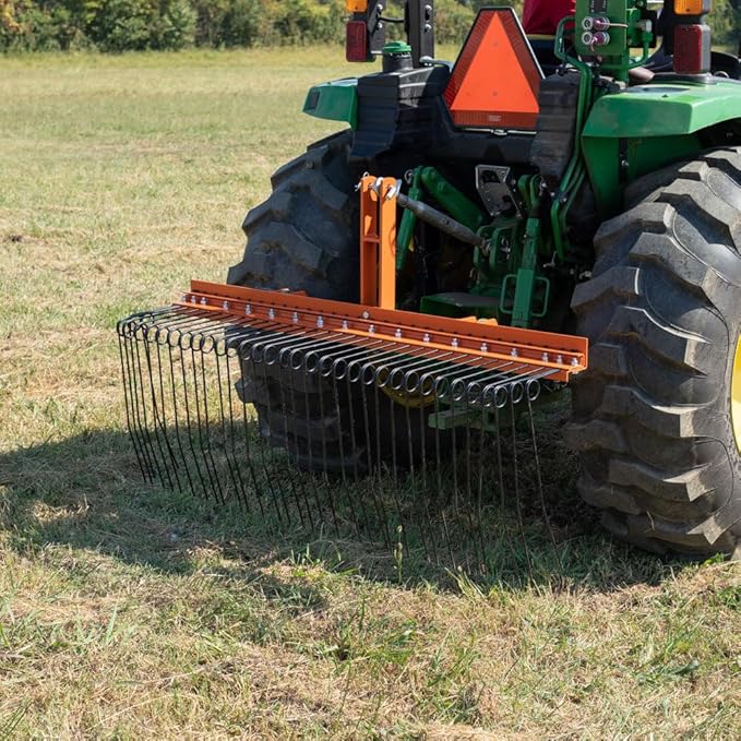 Titan Attachments 3 Point 5 FT Pine Straw Needle Rake, Category 1 Tractors, Coil Spring Tines, Drag-Behind Landscape Rake