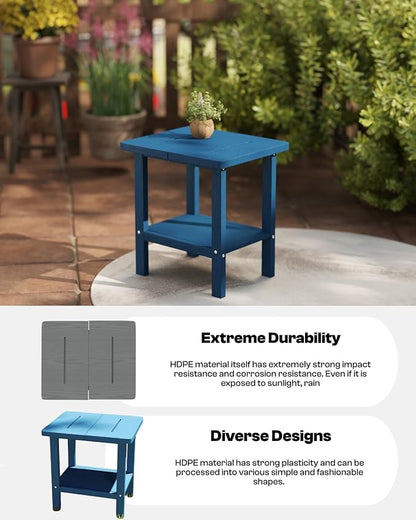 Kingdura Adirondack Outdoor Side Table, 16 x 13 Inches HDPE Plastic Outside End Tables for Patio Pool Porch Backyard Indoor, 2 Tiers Storage Shelf, All Weather Resistant, Easy Maintenance (Navy Blue)