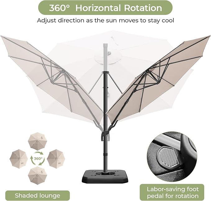 10 FT Patio Umbrella, Outdoor Cantilever Round Umbrella with Creative Swivel Handle and Tilt, Olefin Large Offset Umbrella with 360-degree Rotation Table Garden Pool Patio Umbrellas, Champagne