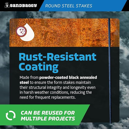 Sandbaggy Round Steel Concrete Form Stakes with Nail Holes - Rust Resistant Coating - Removable, Reusable (400, 3/4 in X 36 in)