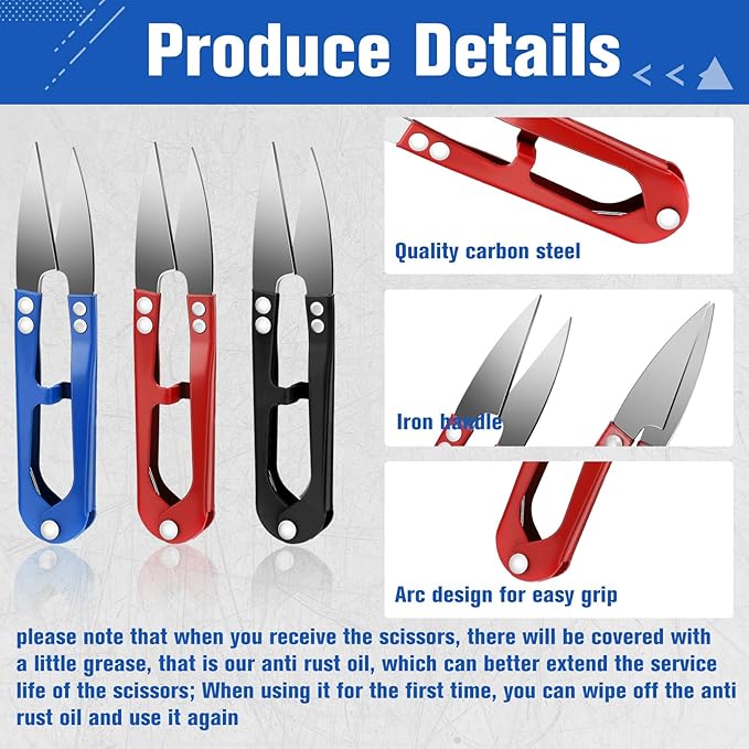 Therwen 48 Pcs 4 Inch Bonsai Pruning Scissors Thread Snips Mini Sewing Scissors U Shaped Bulk Bud and Leaves Trimmer Yarn Carbon Steel Pruners Trimmers for Gardening(Black, Blue, Red)