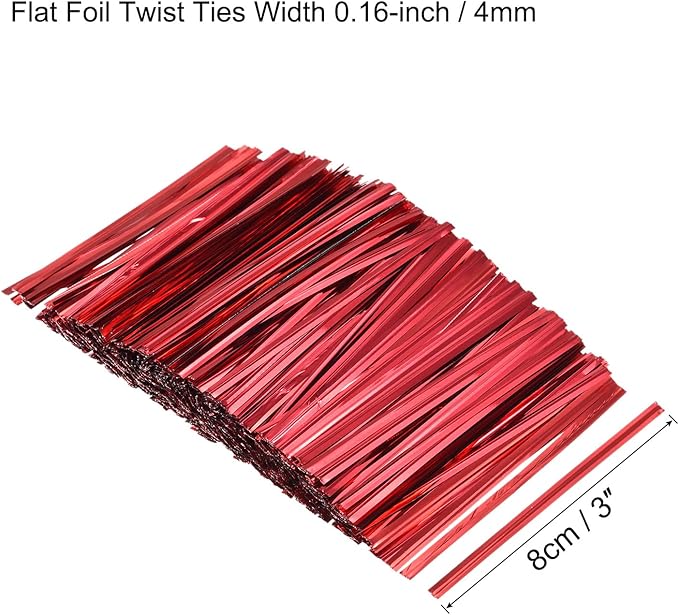 MECCANIXITY Foil Twist Ties 3" 8cm Metallic Plastic Closure Tie for Tying Bread, Candy, Cookies, Gift Bags Arts Crafts Ties Red Pack of 750