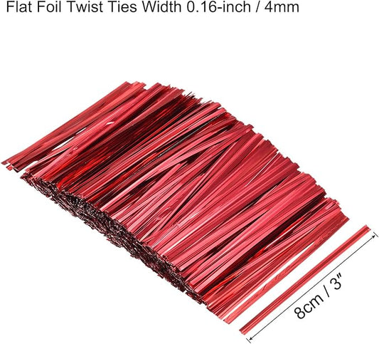 MECCANIXITY Foil Twist Ties 3" 8cm Metallic Plastic Closure Tie for Tying Bread, Candy, Cookies, Gift Bags Arts Crafts Ties Red Pack of 750