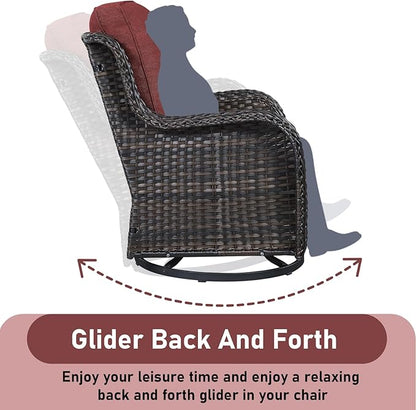 Patio Wicker Chairs Swivel Rocker,3 Pieces Patio Furniture Set with 360 Degree Wicker Swivel Rocking Chairs and Side Table for Garden,Porch,Backyard