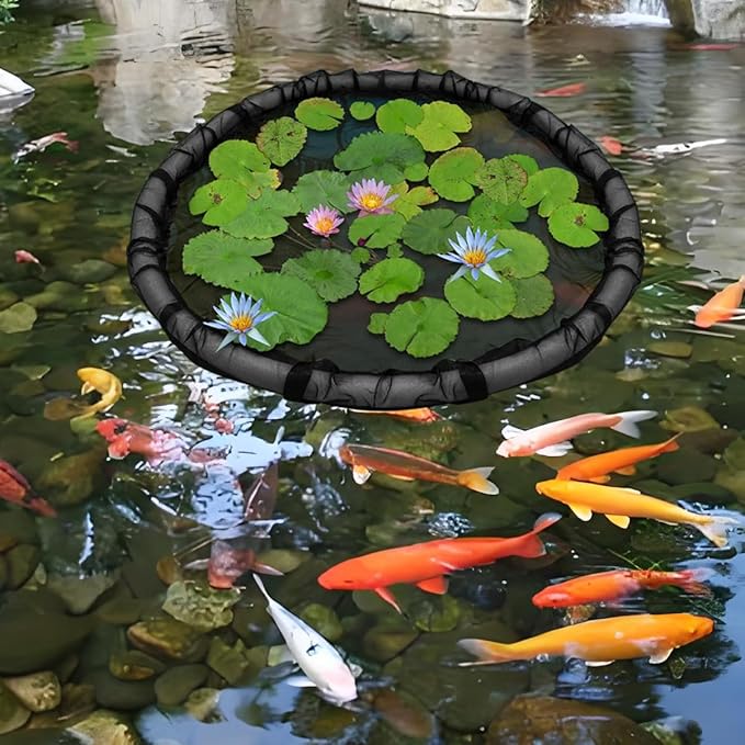 Floating Flora Fish Barrier 25.6" Round Floating Island Plant Protector, Pond Protectors Floating Net, Black Floating Pond Planter for Your Home Pond Protects and Garden Water Features Pond Decor
