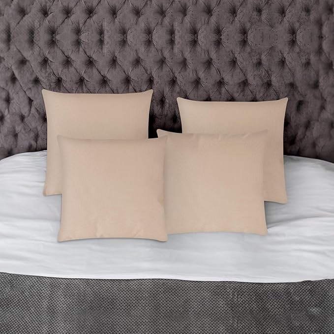Covers & All Premium Square Throw Pillow Inserts with Covers Set of 4, 12 x12 Inches Beige, Decorative Cushions for Couch Sofa Home Decor Office Travel UV Resistant Waterproof Soft Cushions Pillows