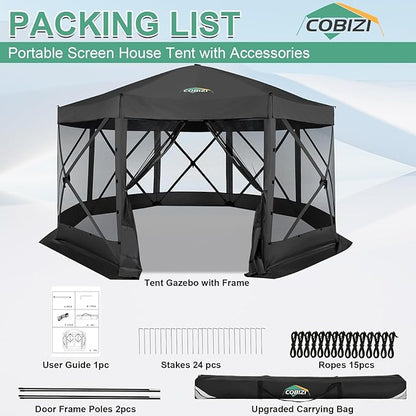 COBIZI 15x15ft Extra Large Pop-Up Gazebo Canopy Tent with Mosquito Netting, Spacious Easy Set-Up Screened Shelter, Durable Outdoor Pavilion with Ground Stakes, Perfect for Patio, Backyard,Black