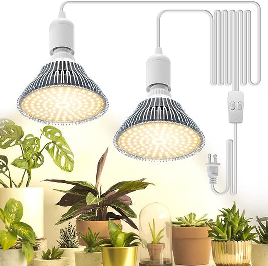 Bstrip Hanging Grow Light, 50W (25W X 2), One Cord Double Head, Led Grow Lights for Indoor Plants, Full Spectrum, Grow Lights for Seed Starting, Hanging Plant Light Bulbs with 16.4FT Power Cord
