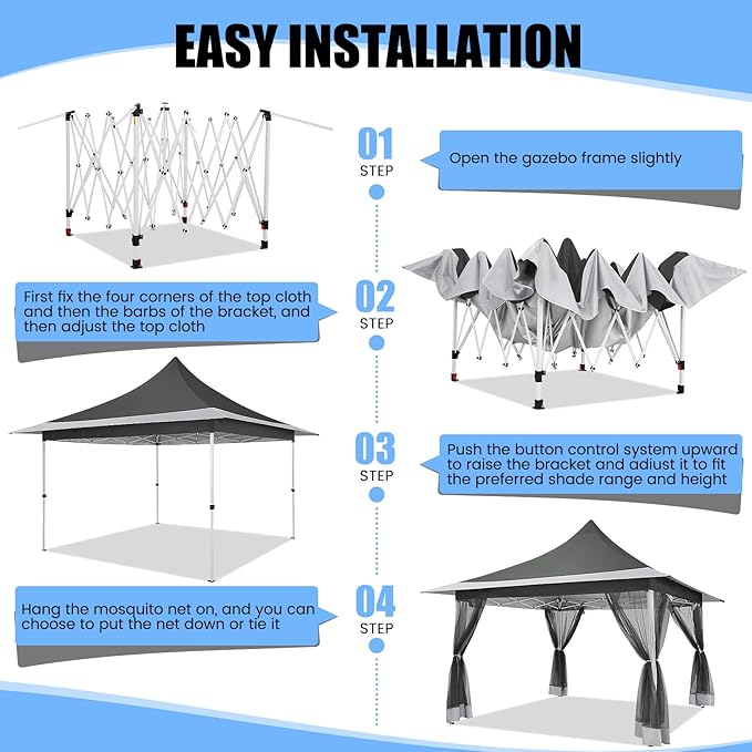 COBIZI 12x12 Pop up Gazebo on Clearance with Mosquito Netting,Waterproof Roof & Sandbags,Outdoor Canopy Tent with 4 Ropes,8 Stakes&Carrying Bag,Portable Patio Gazebo for Garden,Backyard&Lawn,Darkgrey